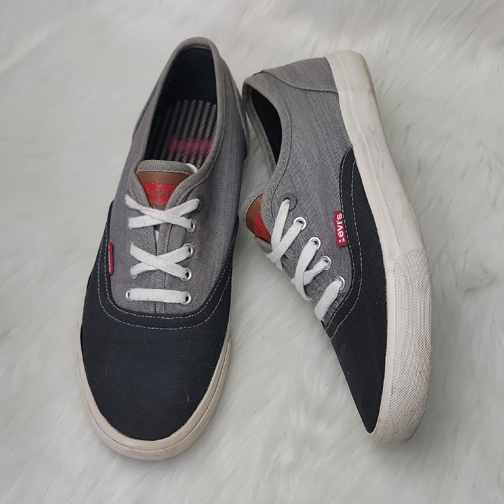 LEVI'S Gray Canvas Color Block Comfort Casual Lace Up Skate Low Fashion Sneakers